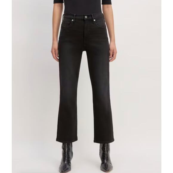 NEW Everlane Black The Kick Crop Flare Raw Hem High Waisted Jean - Picture 1 of 13